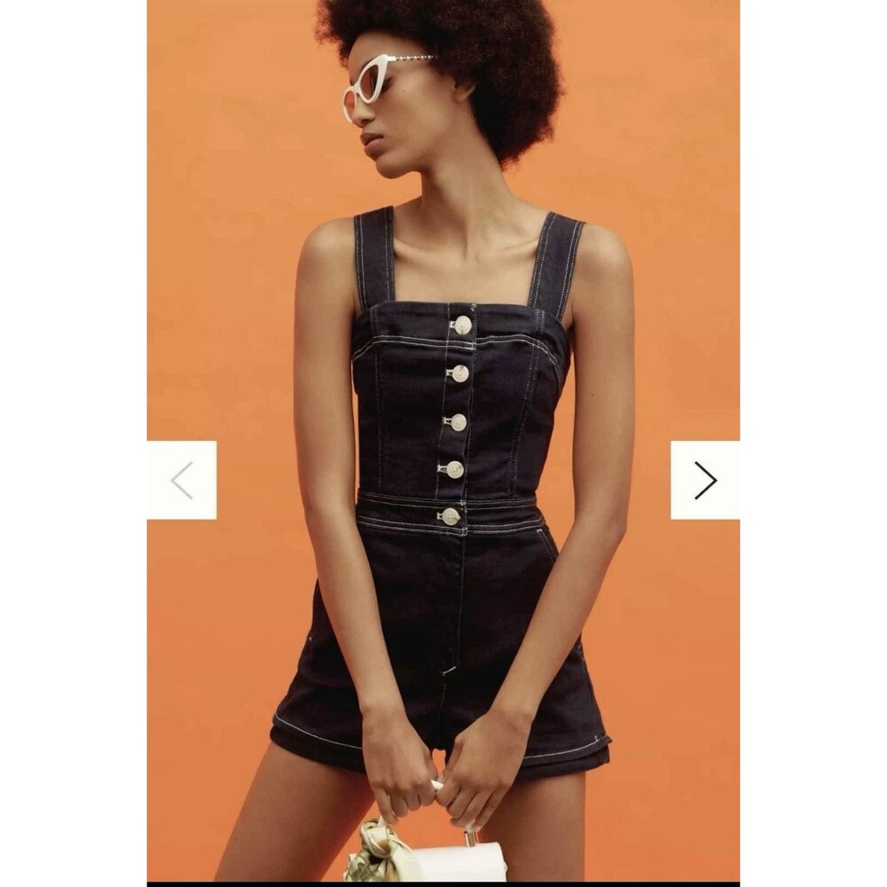 NWT Anthropologie Maeve The Portside Button-Front Romper Denim Edition Size 2